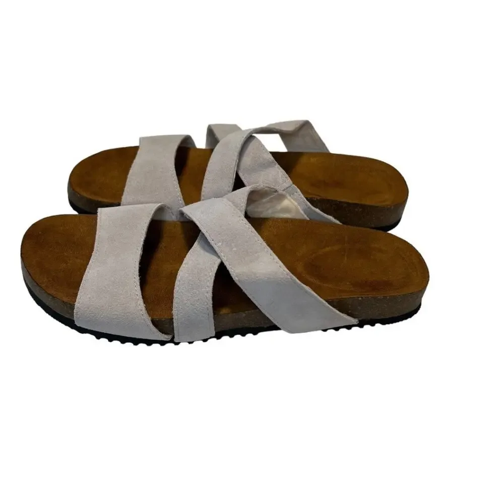 Bearpaw Women's Bonnie Flat Sandals Winter White Sz 8 Open Toe Comfort NWT